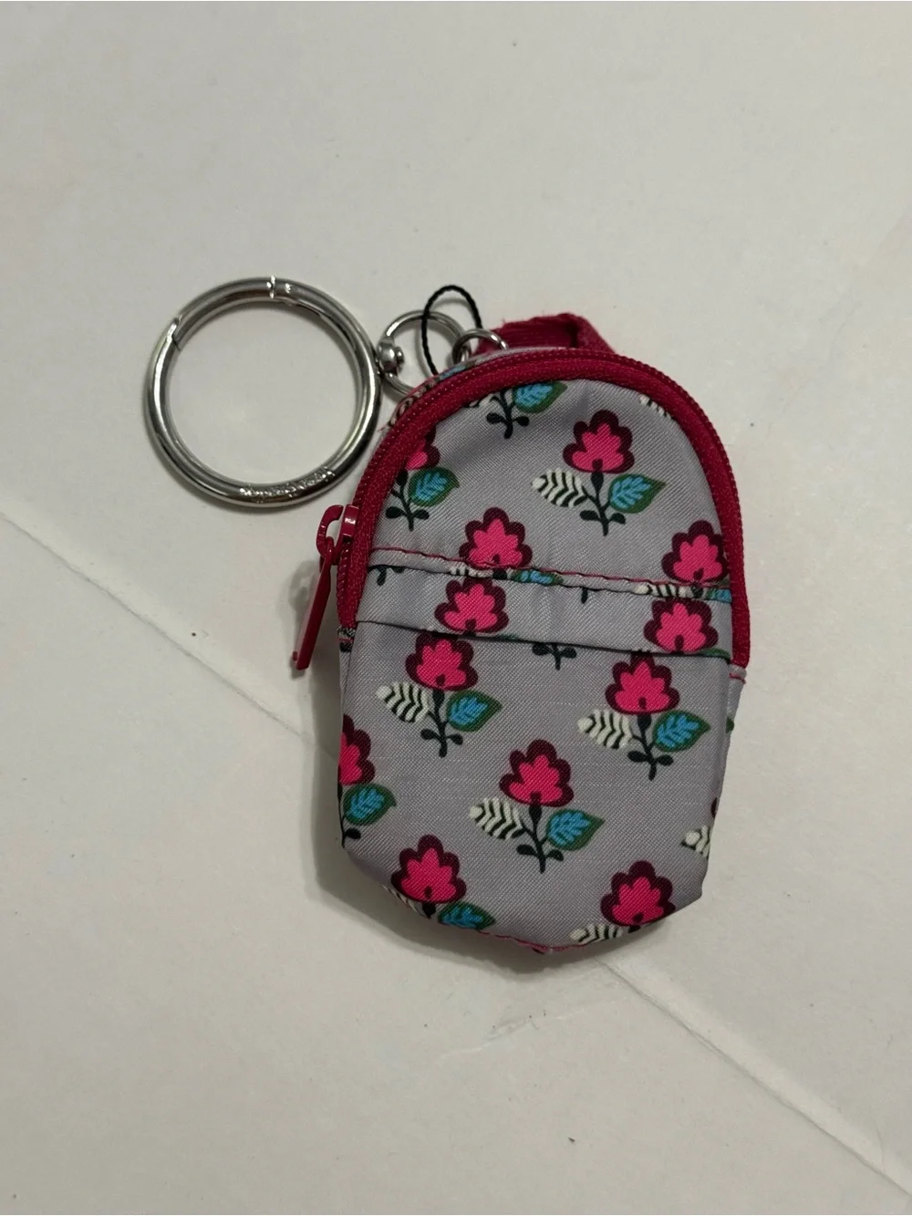 Vera Bradley Floral Mini Backpack Keychain - Hot Pink & Light Gray
